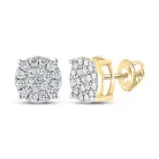 10K Yellow Gold Mens Round Diamond Cluster Earrings 3/8 Cttw