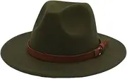 [Generic] Women Classic Brown Belt Fedora Hats Jazz Felt Hat Unisex Men Vintage Church Flat Wide Brim Dress Hat