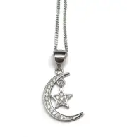 Moon star pendant necklace solid Sterling Silver adjustable chain, new, Gift Box