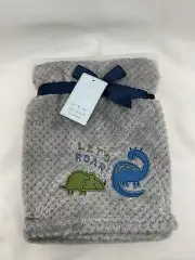 Lets Roar Dino Dinosaur Baby Blanket Gray Waffle Fleece Plush Security Lovey NEW