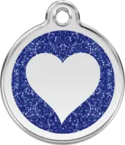 Red Dingo Glitter Blue Heart Tag - Lifetime Guarantee - Cat, Dog, Pet ID Tag Eng