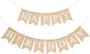 LOVENJOY Burlap Happy Birthday Banner Fabric for Happy Birthday Party Decorations Rustic, 14.7 Feet