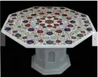 30" white Marble coffee Table Top semi precious stone Inlay with Marble stand