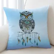 Light Blue Native Owl Cushion Cover