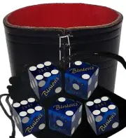 Authentic Binion's Casino Dice Blue Polished + Genuine Leather Cup Wide Opening