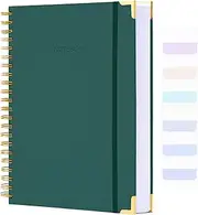 Spiral Notebook, Dotted Notebook, 8.5" x 11", 300 Page Hardcover Large Dot Grid Notebook Journal for Bullet, Notes, Thick Paper Fights Ink Bleed, A4 Leather Journal for Women Men, 24 PCS Tabs, Green