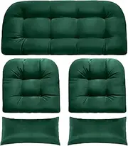 MAGIC ELEPHANT Wicker Chair Cushions, Indoor Outdoor Memory Foam Wicker Furniture Cushions Set of 5, 1 Loveseat and 2 U-Shape and 2 Long Waterproof Cushions for Patio Furniture Bench (Green)