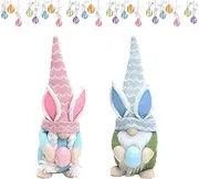 XUTONG 2 Pcs Easter Gnomes Plush Decoration, Spring Bunny Dolls with Easter Egg Handmade Easter Gnome,Handmade Easter Dwarf Rabbit Faceless Elf Dwarf Home Table Ornament Tiered Tray Decor