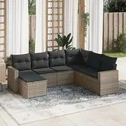 7 Piece Poly Rattan Garden Sofa Set with Cushions - Outdoor Furniture, Chairs for Patio, Garden, Bench, Balcony, Front, Table