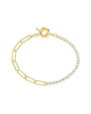 Sterling Forever 14K Plated CZ Paperclip Chain Bracelet