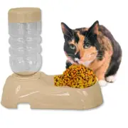Plastic Pet Cat Dog Automatic Water Food Dispenser Combo Bowl Feeder
