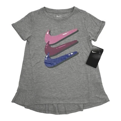 Nike Magic Flamingo Short Cuffed Sleeve Tee High Low Hem Grey 3 Swoosh Girls 5-6