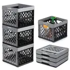 Collapsible Milk Crate, Stone, 3PK - 25L (6 Gal) Stackable Storage Bins, Hold...