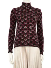 Wool Abstract Patterned Polo Neck Top