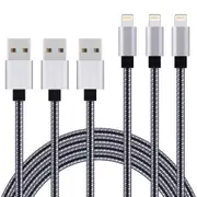 [3 Pack] 2M USB 2.1A Fast Charger Cable Naylon Braided For Apple iPhone 14 13 12 11 XR XS Max Charging Cord - Grey