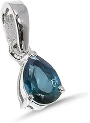 [HIMALYA QUARTZ] Natural Gemstone London Blue Topaz Solitaire Pendant Necklace Pear Faceted 7x5mm 925 Sterling Silver Gemstone Pendant SP21-86-24-