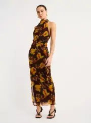 BNWT SIR THE LABEL JACQUES MESH HALTER MIDI DRESS - SIZE 0P/6 AU PETITE/0 US