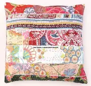 Indian Kantha Stitch Cushion Cover Handmade Patchwork Pillow Case Ethnic 40 Cm