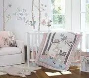 Levtex Baby Everly 5 Piece Bedding Set, Quilt, 100% Cotton Crib Fitted Sheet, Dust Ruffle, Diaper Stacker and Large Wall Decals