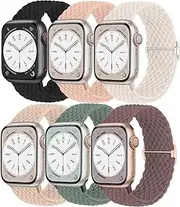 Braided for Apple Watch Band 44mm 40mm 45mm 46mm 42mm 41mm 38mm Women/Men,Nylon Elastic Sport Solo Loop Strap Stretchy Wristband for Apple Watch Series 10/9/ultra 2/SE 2nd/8/ultra/7/SE/6/5/4/3/2/1 6Pack