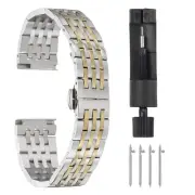 Stainless Steel Watch Bands Set 18mm Butterfly Clasp Watch Strap, Silver Gold