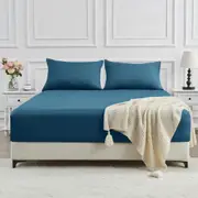 LINENOVA 2000TC Cooling Bamboo Fitted Sheet Pillowcases Combo Set - Biscay blue