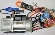 Lot:HVAC Tool Kit Set:Deep Vacuum Pump+Clamp Meter+Leak Detector+Manifold Gauge