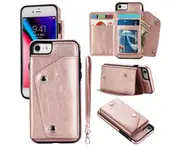 Case for iPhone 7 / 8 / Se2 / Se3, Leather Wallet Case With Card Pockets Back Flip Shockproof Cover Case-Rose Gold
