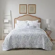 Laura Ashley Home - Amberley Collection - Quilt Set - 100% Cotton, Breathable & Lightweight, Reversible Bedding, Pre-Washed for Added Softness, Queen, Spa Blue, 1 Count (Pack of 1)