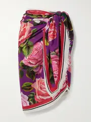 [Dolce & Gabbana] Dolce & Gabbana - Frayed Floral-print Cotton Pareo - Purple - One size One size Purple