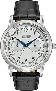 [CITIZEN] Men's Eco-Drive Stainless Steel Watch With Black Leather Strap