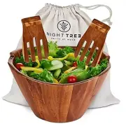 Wooden Large salad bowl set with serving forks mixing, Wooden Bowls for Food