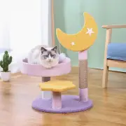 Smalll Cat Scratching Post, Yellow Moon Star Cat Tree Pink Cat Bed 23.5" Cat To