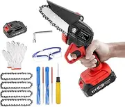 2023 Upgrade Cordless Electric Chainsaw 4 Inch Handheld Chainsaw with 2 Batteries, 4 Chains, Electric Chainsaw Kit for Pruning Wood Tree Cutting