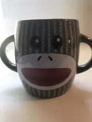 Galerie Sock Monkey Gray Double Handle Coffee Cup/Mug New