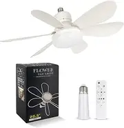 Socket Fan Light with Remote Control,Ceiling Fans with Dimmable Lights,E26/E27Base, 3 Speeds 3Colors 3000K-6500K,1600 Lumens,LED Fan Light Screw in Light for Bedroom Livingroom (White)
