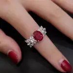 歐美INS新款3克拉高碳鑽紅寶石戒指女