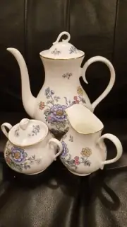 Royal Albert Hidden Valley-Coffee pot, Cream and Sugar-New Romance Set