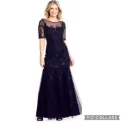 Adrianna Papell short sleeve embellished gown new with tag