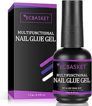 Brush-On Nail Glue 15ML - 3 in 1 Acrylic Nail Glue, Multifunctional Gel Glue for Press On Nails, Base Coat, Slip Solution for Poly Nail Gel - Curing Needed