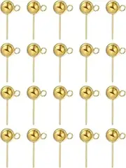 uxcell 20Pcs Ball Post Stud Earrings, 18x6mm Stainless Steel Round Ear Pin Earring Findings with Vertical Loop for Earring Jewelry DIY, Gold