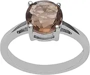 [MOONEYE] Classic 8 MM Round Cut Smoky Quartz 925 Sterling Silver Solitaire Ring