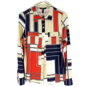 BCBGMaxazria Mondrian Button Down Blouse Shirt Size PL