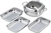 Tamahashi TP-21B Square Frying Pot Prep Bat Set, 7.9 inches (20 cm), Compatible with Gas Fire, Thermometer, Stainless Steel, Tempura Pot, Made in Japan