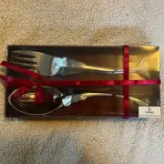 Godinger Silver Art Chrome Plated Fish Salad Set NOS Serving Fork Spoon Vintage