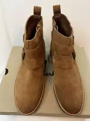 Clarks Cologne Buckle Ankle Boots Dark Tan Suede Size 8.5