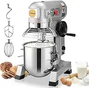 VEVOR Commercial Food Mixer, 18.7L Commercial Stand Mixer with 3 Adjustable Speeds, 1100W Dough Mixer with Stainless Steel Bowl and 3 Mixing Attachments, Ideal for Restaurant, Bakery, Pastry shop, Caf