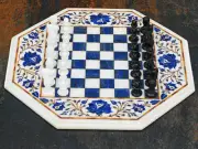 18" Marble Chess Table Top Inlay With Pieces