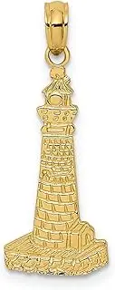 [JewelryWeb] 14ct Gold Lighthouse Flat and Textured Charm Pendant Necklace 26.3x10.3mm Wide 0.8mm Thick