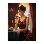 Lady Wine Table Modern Art Canvas Print